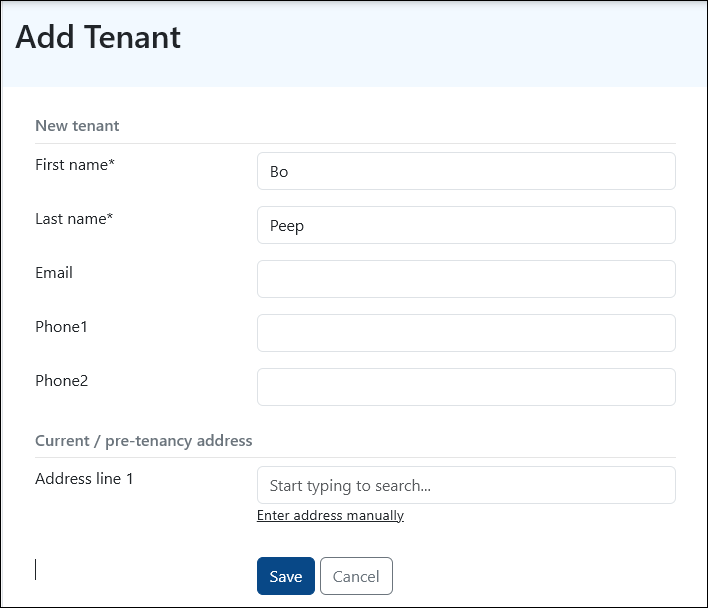 add a tenant form